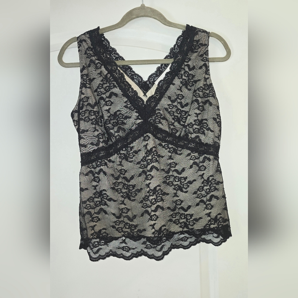 1990s Black Lace Overlay Cami Tank.